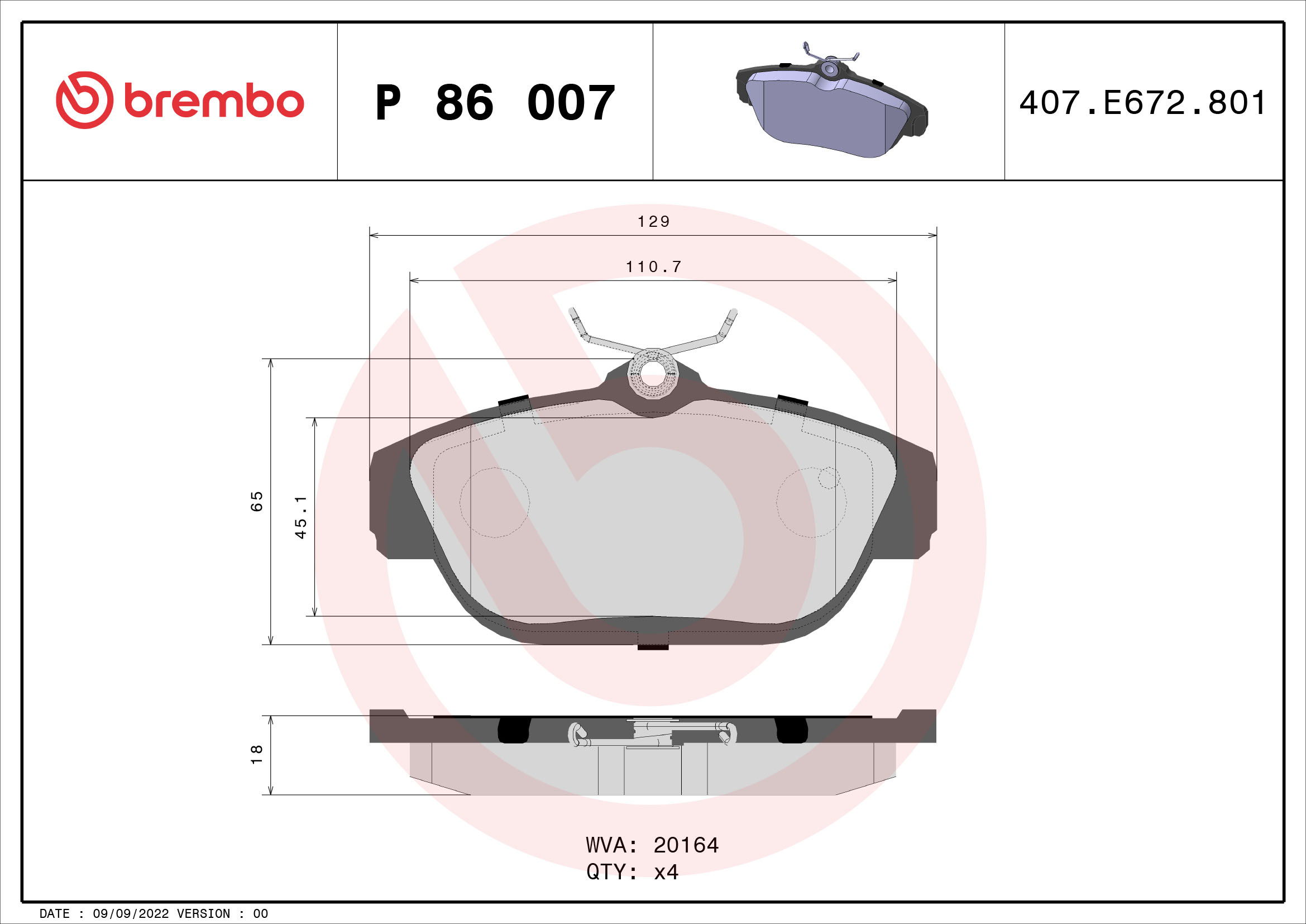 A.B.S. P 86 007 BREMBO Bremsbelagsatz, Scheibenbremse